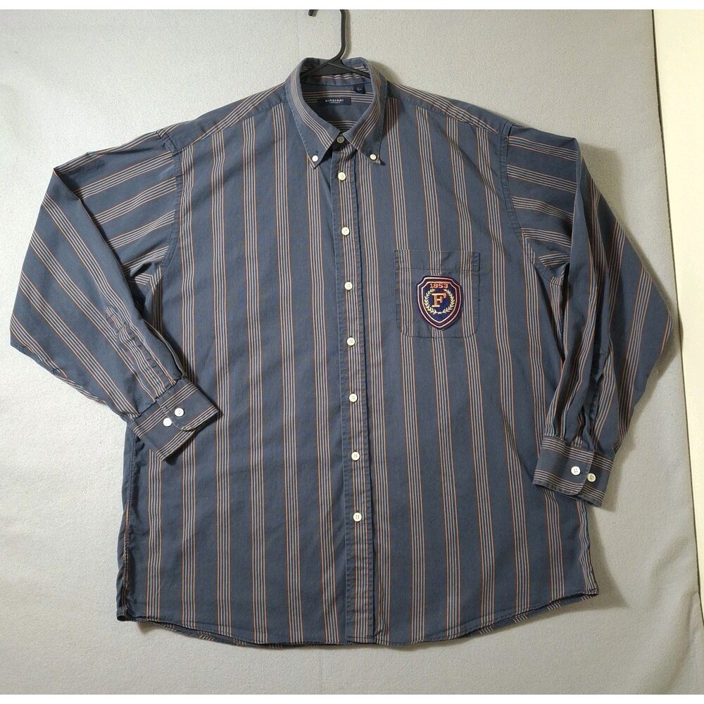 Burberry London Shirt Men’s L Striped Crest Patch Made In USA Button Up Vintage